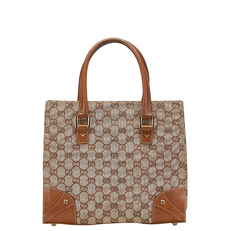 Gucci GG Canvas Beige Brown Leather Handbag Pre-Owned from Japan
