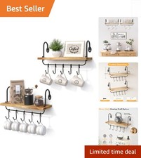 Versatile Floating Shelves Set of 2 with 10 Hooks: Ideal for Home Organization