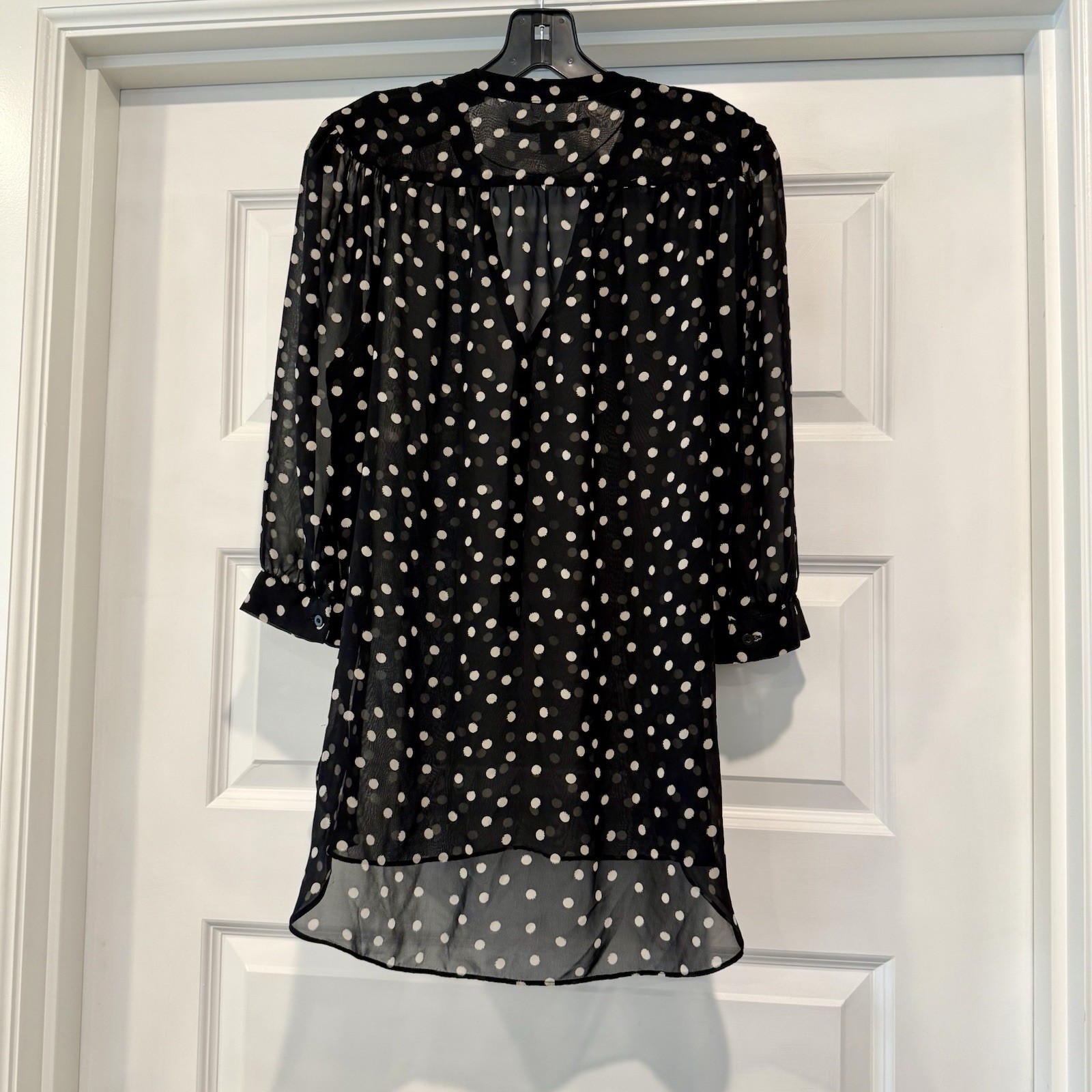 LC Lauren Conrad Women’s Size L  Blouse Top Sheer Black Polka Dots Career