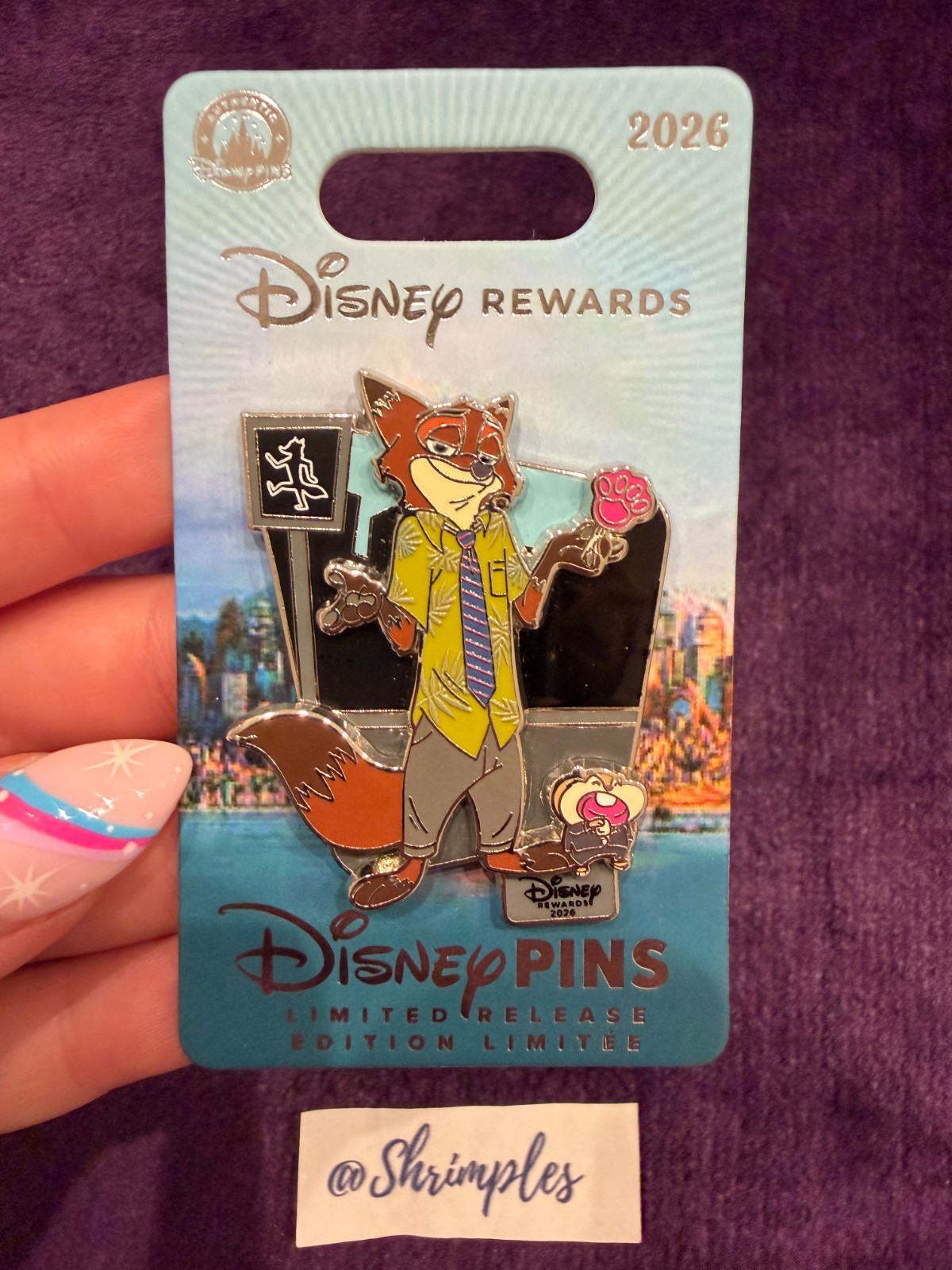 DISNEY PIN ZOOTOPIA Nick Wilde Fox Rewards Exclusive LR New on Card HTF