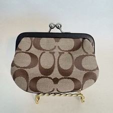 Vintage Coach Signature Brown Jacquard Kiss Lock Coin Purse