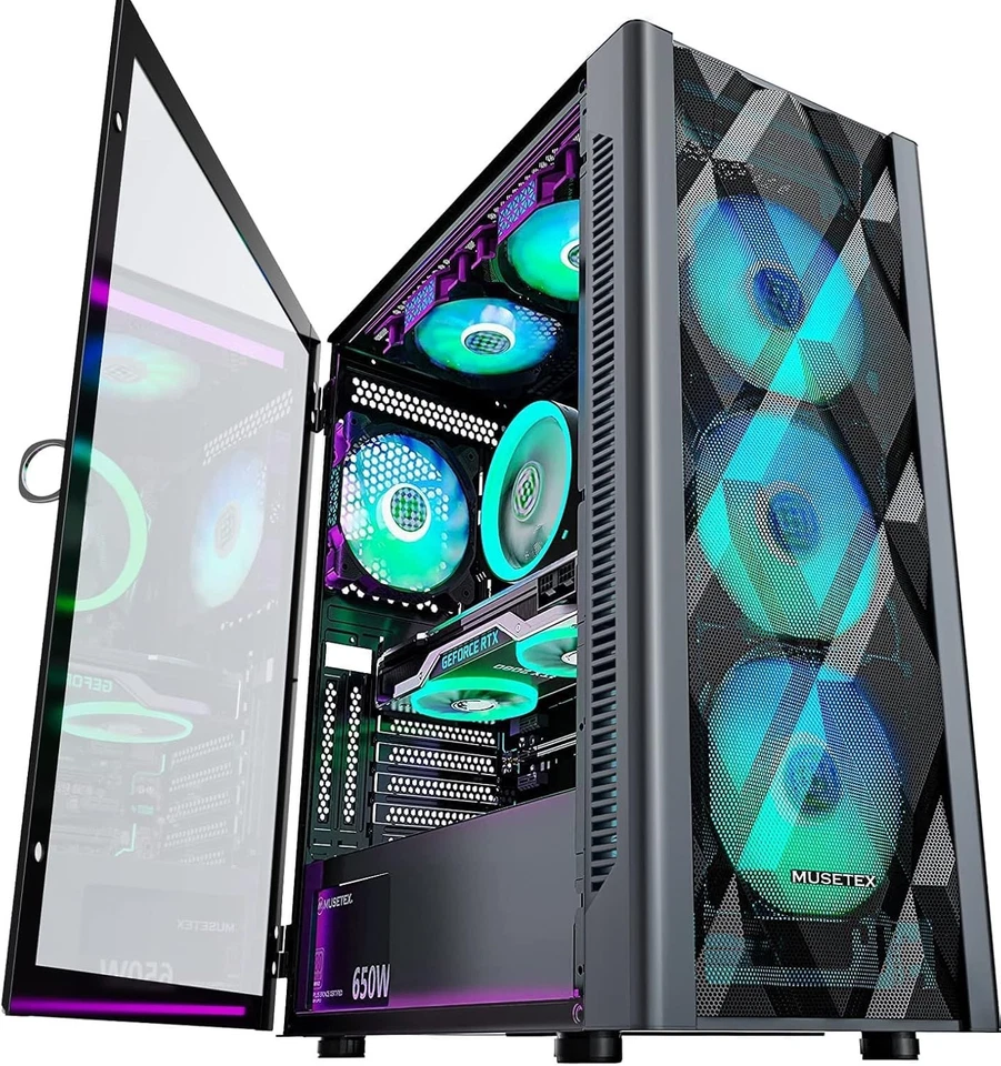 Mid-Tower Gaming PC Case with 6 PWM ARGB Fans and Tempered Glass Door - Image 3 of 4