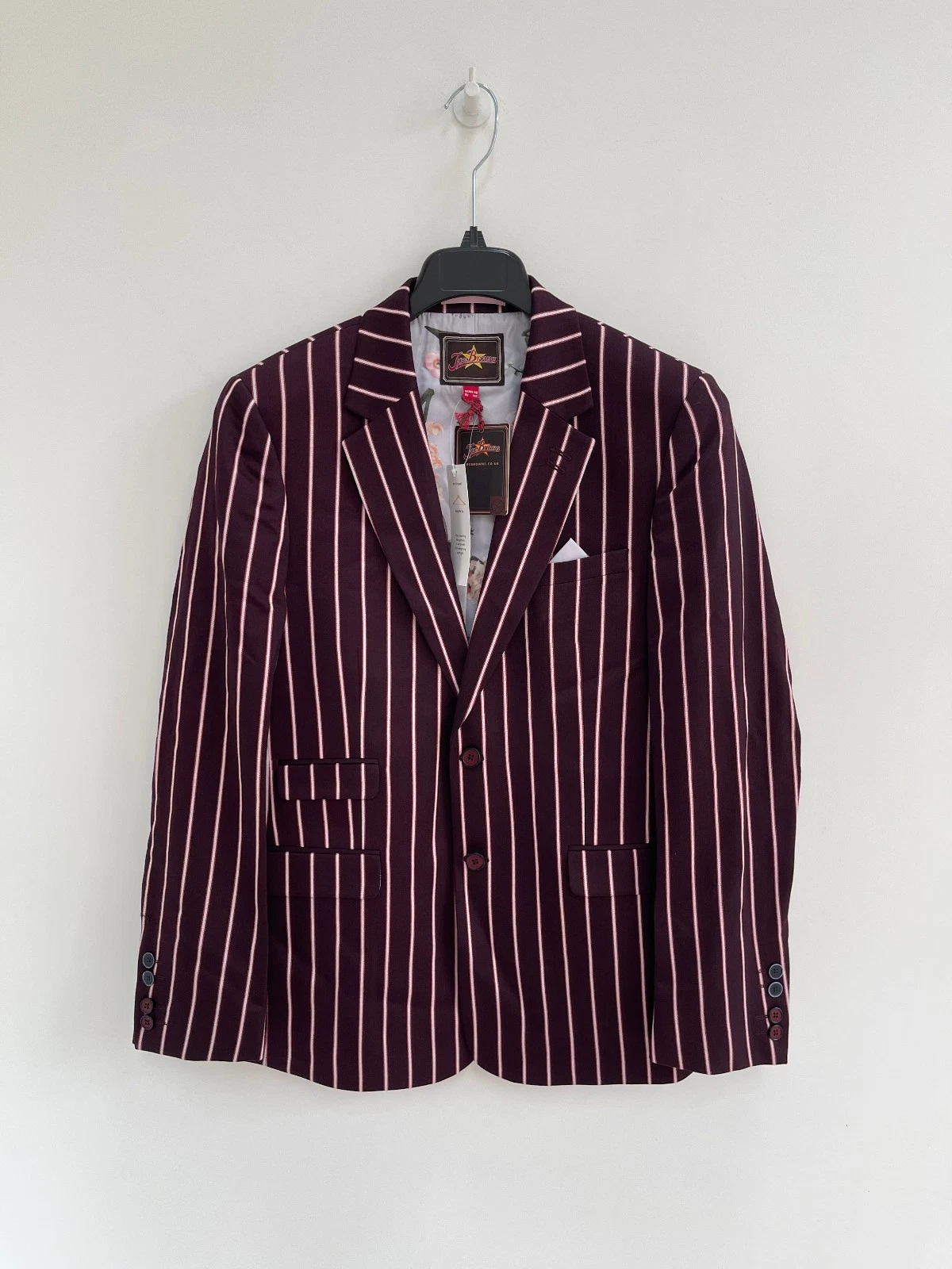 Joe Browns Suit Blazer Jacket Merlot Red Striped Men's 40R / 40" Chest 🌟 BNWT