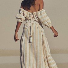 Spell & The Gypsy Lady Palm Gown Midi Dress BNWT AU 12 US 8 White Toffee Boho