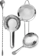 Cocktail Strainer Set - 4-Piece Bar Essentials | Includes Hawthorne Strainer, Ju