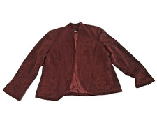 Coldwater Creek Jacquard Jacket Women L Open Front Red Paisley Textured Lined