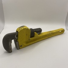 Vintage Stanley 87-622 10" Pipe Wrench Used Works Bright Yellow Solid Steel USA
