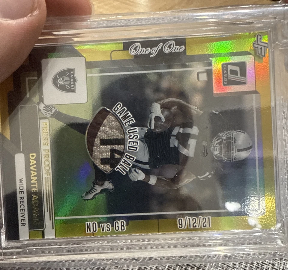 Panini Donruss Davante Adams #94 2022 prueba de prensa amarillo.  JF 1/1 Juego Pelota Usada Foto 4 de 4