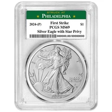 2024 (P) $1 American Silver Eagle Star Privy PCGS MS69 FS Philadelphia Label