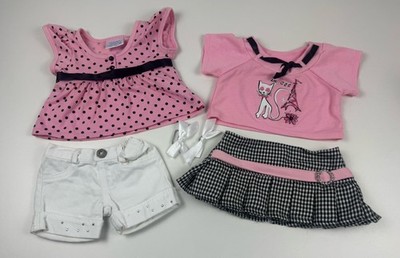 Vintage Build A Bear BAB Pink & Black White Outfits- Tops, Skirt, Shorts & Bows