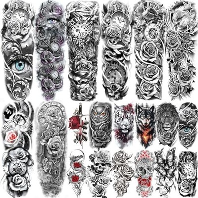 20 Sheets Colored Rose Flower Full Arm Temporary Tattoos For Men Women Thigh