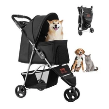 Pet Stroller 35 lbs Weight Capacity Foldable Dog Stroller Cart 3 Wheels