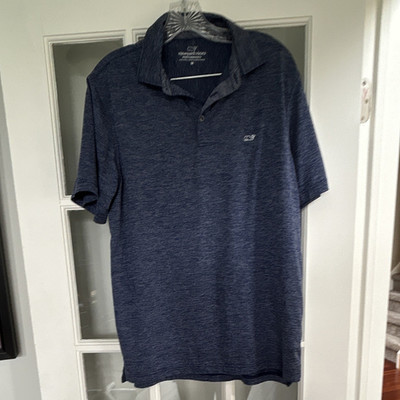 Vineyard Vines Performance Men's Blue Striped Polo Shirt M Short Sleeve Stretch