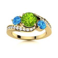 Three Stone Peridot  Swiss Blue Topaz 925 Sterling Silver Gold Plated Ring