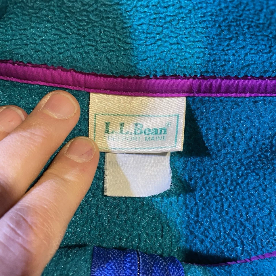 Vintage L.L. Chaqueta polar BEAN cremallera completa años 90 verde azulado púrpura Gorpcore alta grande EE. UU. Foto 2 de 4