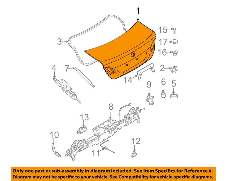 Used Deck Lid fits: 2009 Bmw 335I Conv from 7/09 without lock cylinder w/satelli Foto 3 de 4