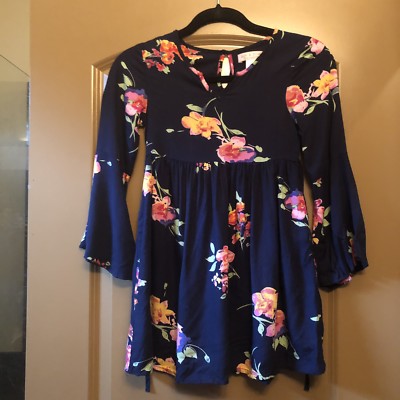 Zoe & Rose Girls S Boho Dress Navy Floral Long Bell Sleeves