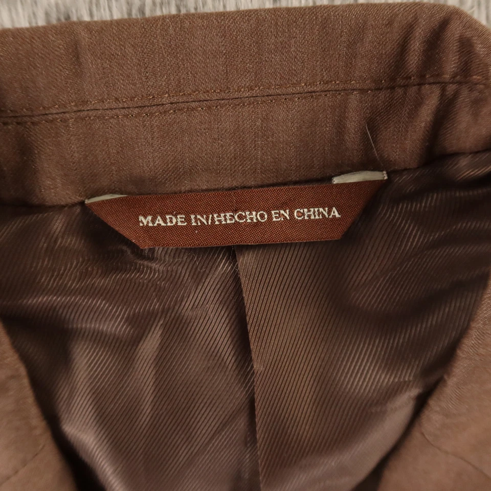 Perry Ellis Jacket L Brown Herringbone Self Stripe Polyester Blazer 44R - Image 3 of 4