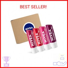 NIVEA Lip Care, Fruity Tinted Lip Balm Variety Pack, Includes Cherry, Strawberry