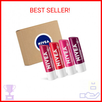 NIVEA Lip Care, Fruity Tinted Lip Balm Variety Pack, Includes Cherry, Strawberry