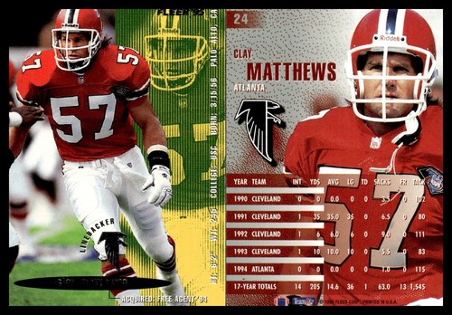 1995 Fleer Clay Matthews #24 USC Trojans/Cleveland Browns/Atlanta Falcons - Picture 1 of 2