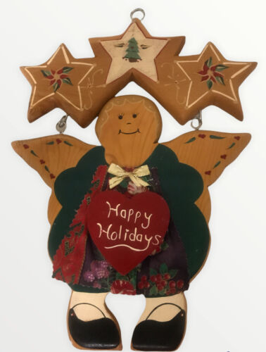 Vintage Christmas Wood Angel Holidays Stars Hanging Decor Mexico Folk Art Signed - Picture 3 of 7