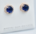 GENUINE 2.18 Cts BLUE & WHITE SAPPHIRE STUD EARRINGS 14k ROSE GOLD PLATED (.925) — photo 3
