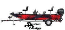 Distressed Black Splash Spots Dark Red Fish Bass Boat Black Decal Wrap USA Vinyl