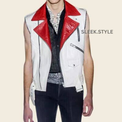 Trendy Exclusive Luxurious Mens Leather Vest Coat Waistcoat Stylish Modern Wear