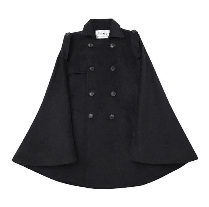 Mens Cloak Cape Poncho Coat Wool Jacket Double Breasted Punk Trench Outwear