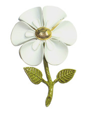 Vintage MCM White Enamel FLOWER Power PIN Brooch Mid Century ATOMIC Mod TWIGGY