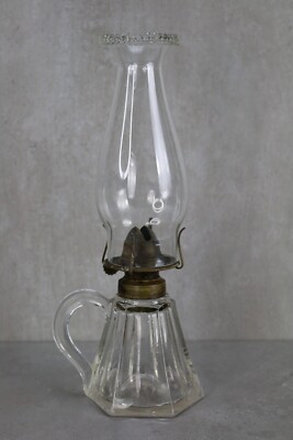 Antique BOSTON SANDWICH Glass WHALE Oil Kerosene Lamp Hexagonal PANEL Base Glass
