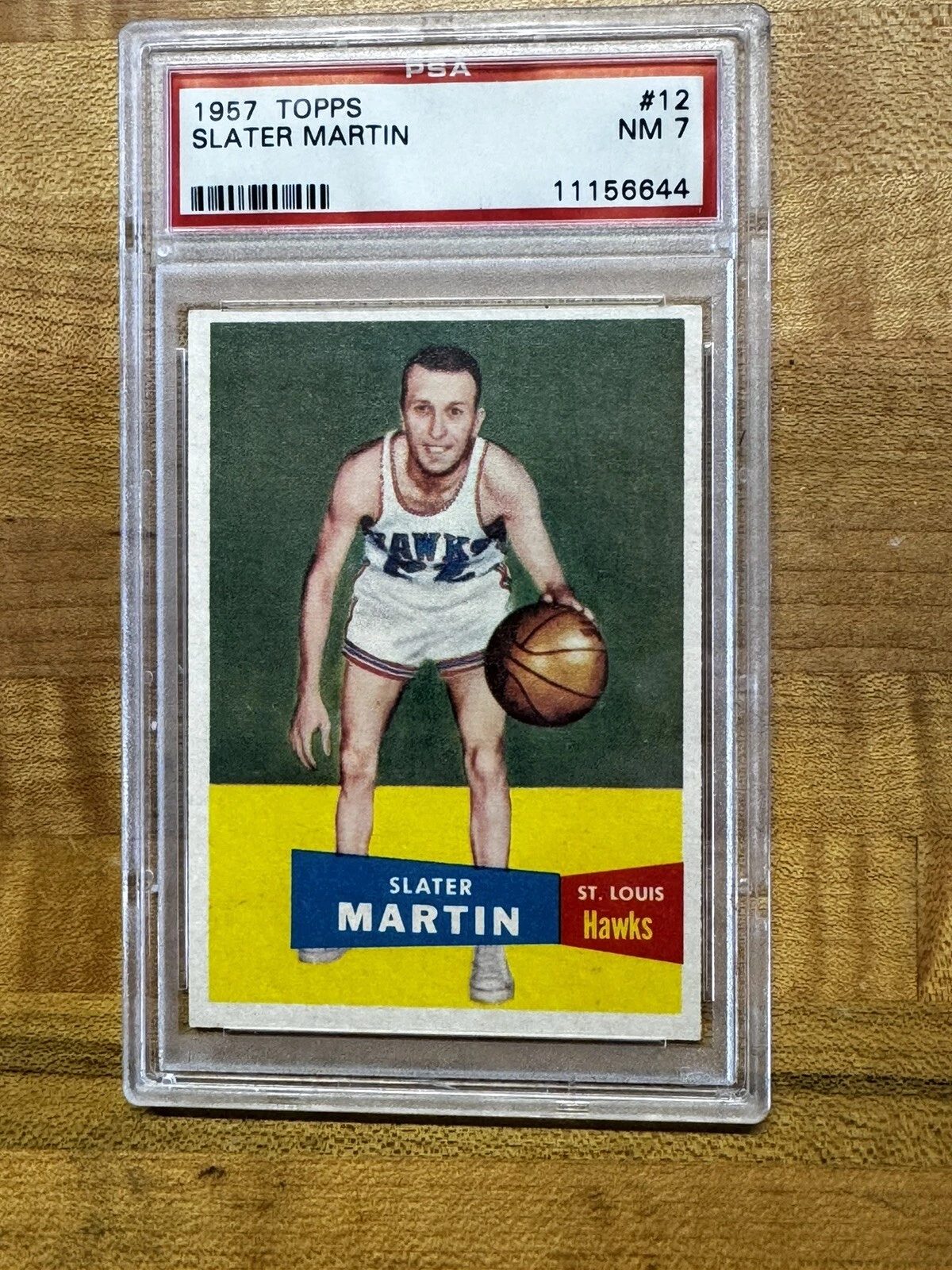 1957 TOPPS #12 SLATER MARTIN ROOKIE ST LOUIS HAWKS - PSA NM 7