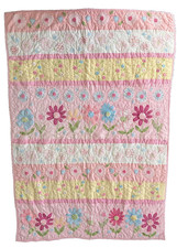 Pottery Barn Kids FLORAL Child's Crib Quilted Blanket Pink  Yellow Approx 36X50