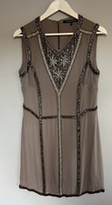 French Connection 100% Silk Mink Beaded Shift Dress UK 10 Occasion Party