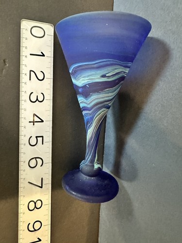 "Copas de cóctel, fenicias, azules, vidrio artístico soplado a mano, de colección de aproximadamente 7"" de alto" - Imagen 10 de 10