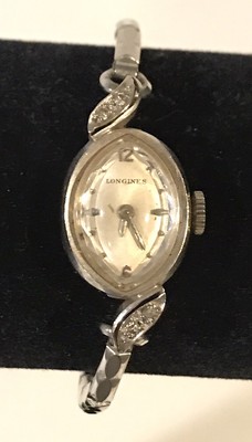 Vintage 14K White Gold With Diamonds Longines Ladies Watch  display picture 2