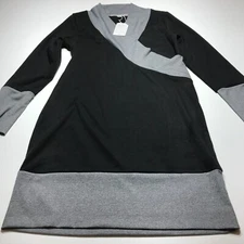 Exclusive Dress Size Medium Black Gray Crossover Bodice Soft Bodycon Sheath NWT