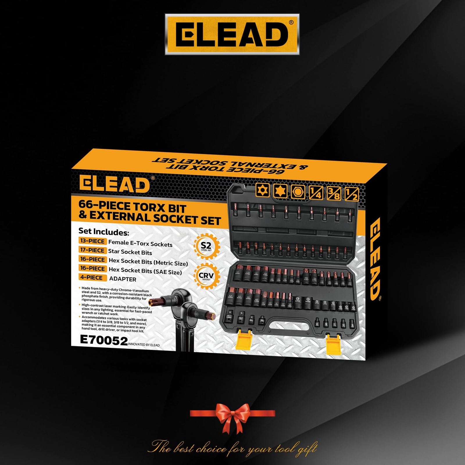 66-Piece Torx Bit &Hex Bit Socket Set:Premium CR-V & S2 Alloy Steel, Star Tamper