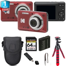 Kodak PIXPRO FZ55 Digital Camera (Red) + Tripod + 1 Yr Warranty - 64GB Kit