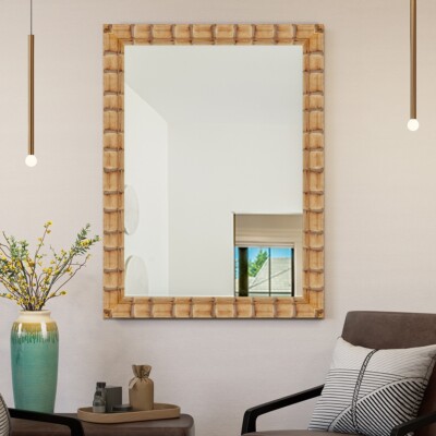 Mirror and Frame Handmade Bask Wall Mirror Natural Finish Bamboo Style