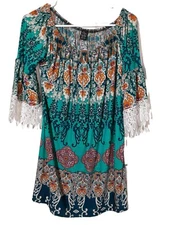 Win Win Half Sleeve Tunic L/XL, Hippie, Boho, Elbow Length Lace Sleeve