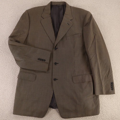 Canali Jacket L LT Brown Blue Nailshead Check 100% Wool Blazer Made in Italy 44L