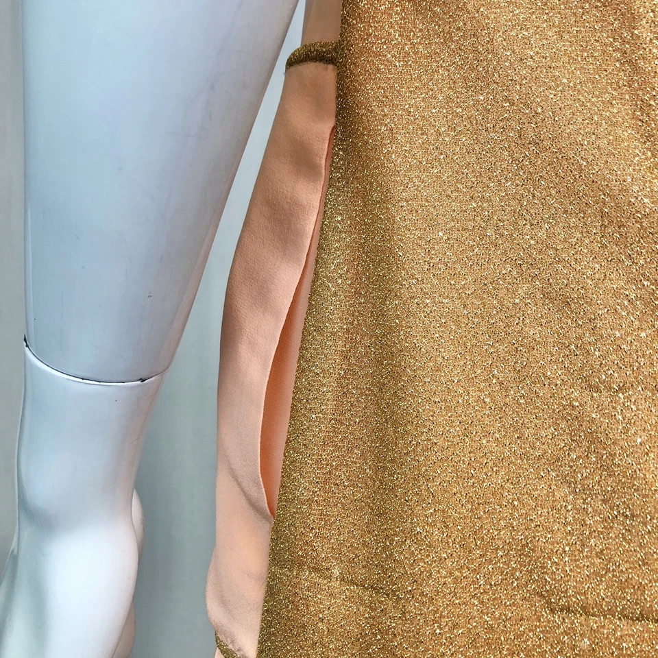 Mini Vestido 2B Rych Para Mujer 2 Oro Rosa Brillo Brillo Volantes Bolsillo Bloques de Color Foto 4 de 4