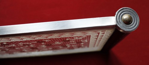 plateau  art deco en verre & bois & alu 27 x 18 cm décor napperon sérigraphié - Photo 2/7