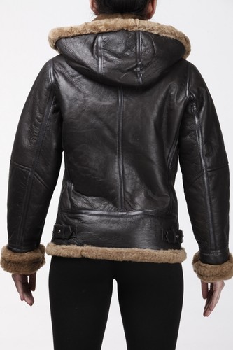 Womens Shearling Sheepskin Brown Ginger Fur 'Air force' Aviator Flying B3 Jacket - Picture 5 of 9