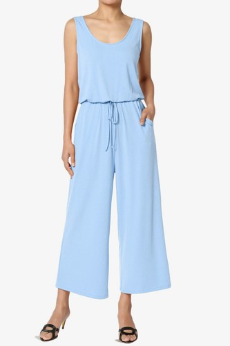 TheMogan S~3X Sleeveless Scoop Neck Pocket Crop Wide Leg Culotte Jumpsuit - Picture 63 of 107