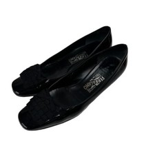 Salvatore Ferragamo Women s Black Patent Leather Pumps With Ruffled Bow Sz 10 B