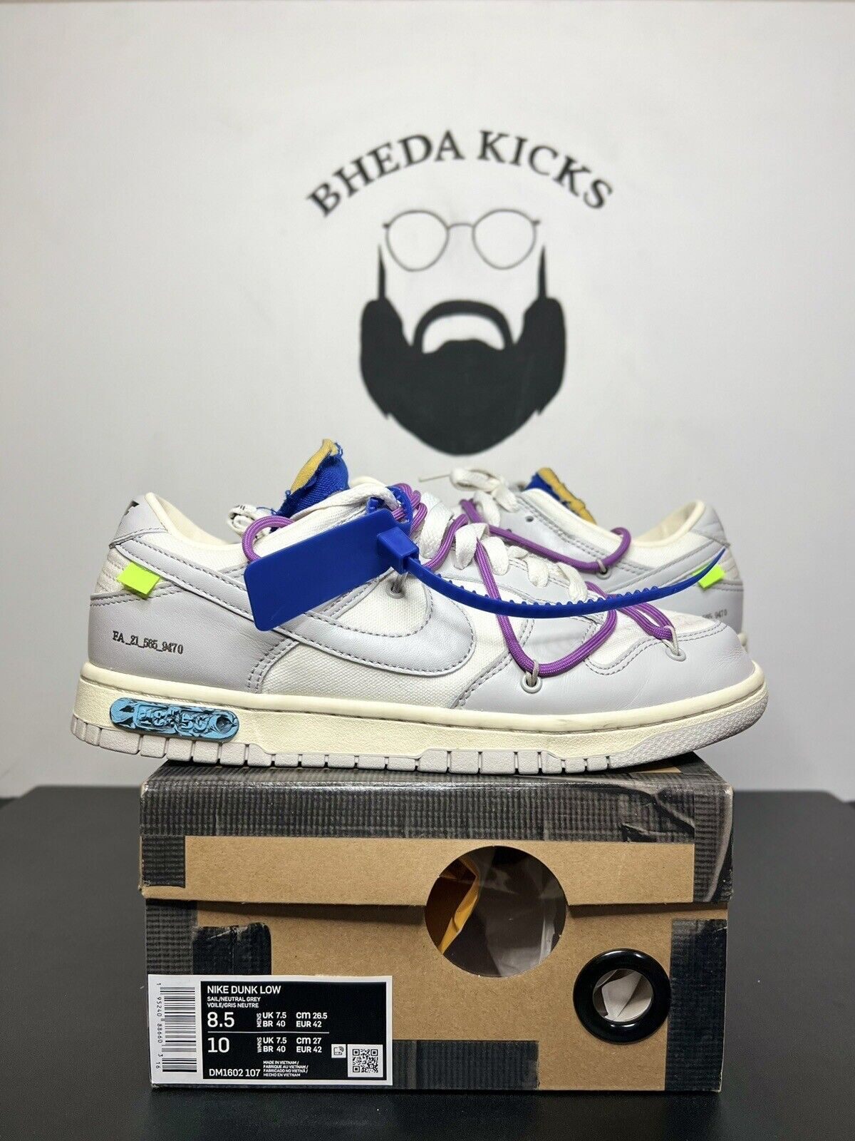OFF WHITE X NIKE Nike Air x Off White Dunk Low lotto 48 di 50 DM1602 107 taglia 8 5 usate Og rare