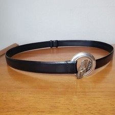 Chico's Black Leather Belt Circle Buckle Western Casual SZ M